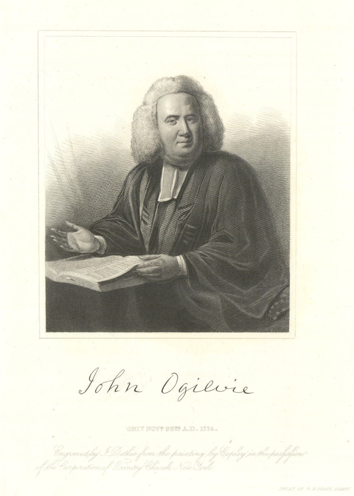 Reverend John Ogilvie of St. Peter's, Albany and New York City 1851 old print